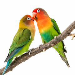 Obraz premium a pair of love birds perched together on a clean white background