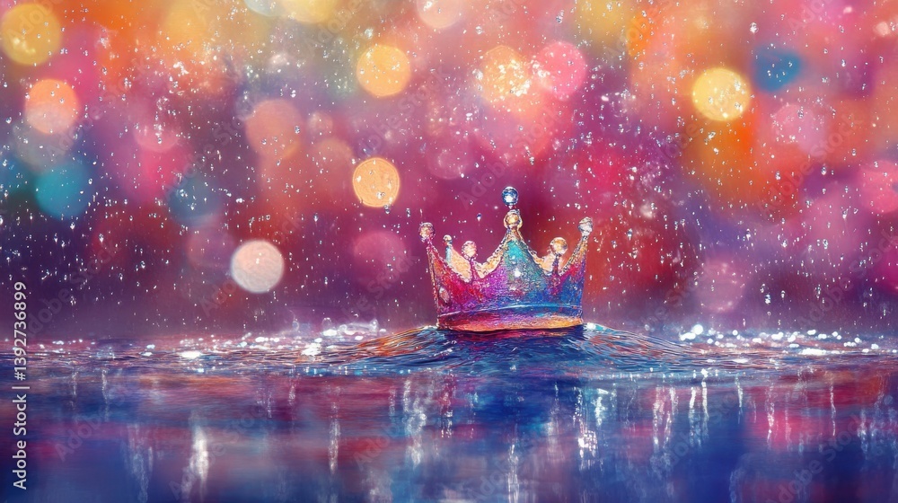Poster captivating crown floating in crystal clear water with macro capture highlighting details and fluid 