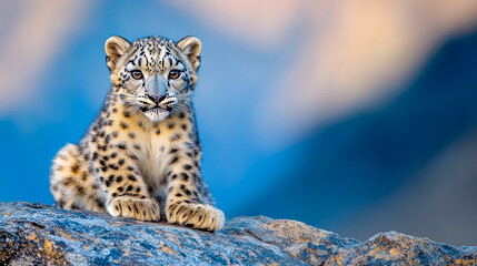 Fototapeta premium [Wildlife photography of a curious cheetah sitting on rocky outcroppings] Curious Cheetah on Rocky Outcropping, Mountainous Natural Habitat
