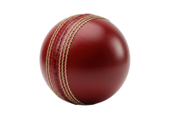 Close-up of a cricket ball showcasing its detailed stitching and glossy surface