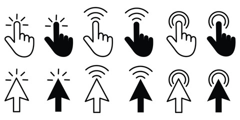 click icon set. Hand cursor icon click. Computer mouse click icon set. pointer icon set.