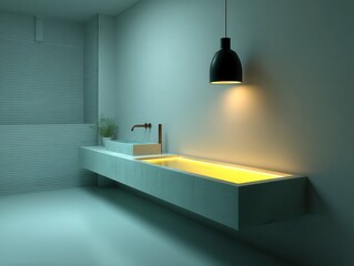 Modern Bathroom Sink with Ambient Lighting in Minimalist Design