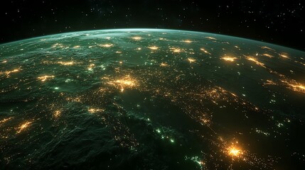Obraz premium Realistic space view of Earth at night with bright glowing network of connectivity lights