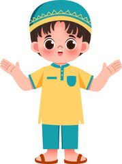 Joyful Young Boy in Traditional Clothing with Open Arms