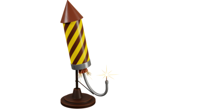 Isolated Retro Firecracker on a Stand Ready to Ignite
