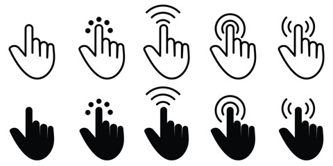 click icon set. Hand cursor icon click. Computer mouse click icon set. pointer icon set.