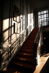Obraz premium Elegant Minimalist Staircase in Warm Morning Light