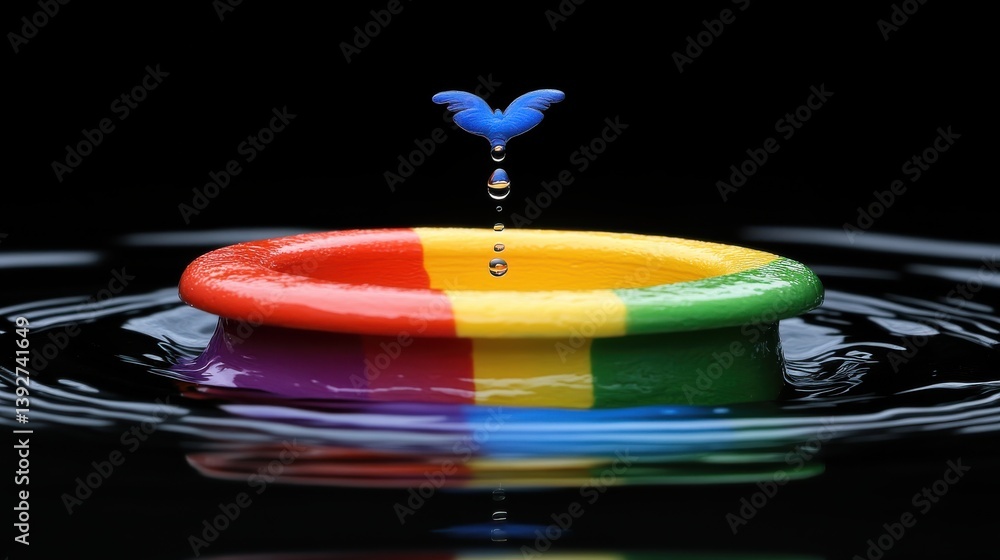 Aufkleber delightful rainbow colored cake splashed into water creating a beautiful visual of colors mixing in 
