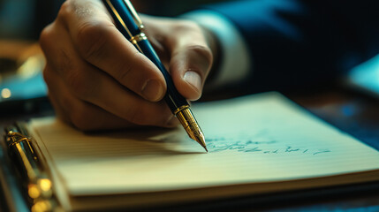 a executive sale write in the note book using Ballpoint Pen 