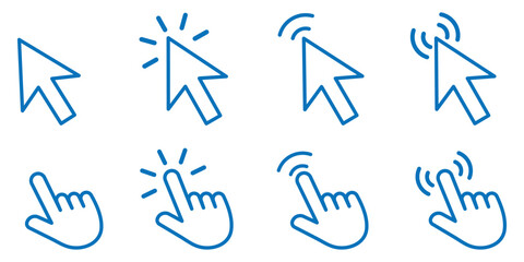 click icon set. hand click icon, cursor icon, Pointer cursor sign and symbol. fill and flat style design on white background eps 10.