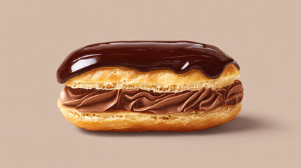 A classic French clair, filled with chocolate cream and topped with a chocolate glaze.  