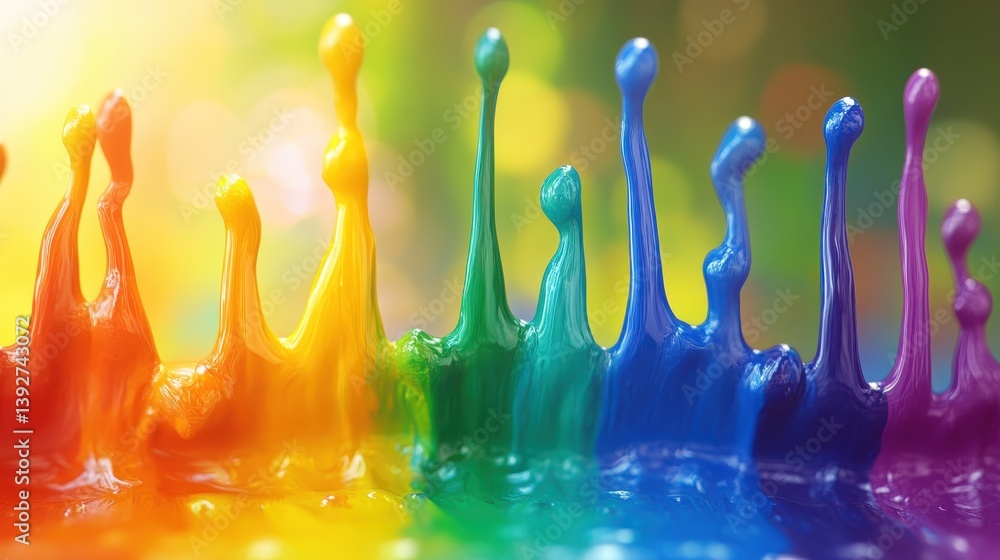 Poster close-up view of paint with multicolor splash captured in macro photography highlighting artistic te