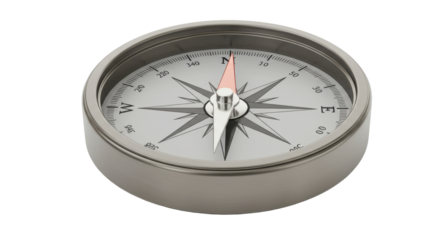Isolated Classic Silver Compass for Navigation