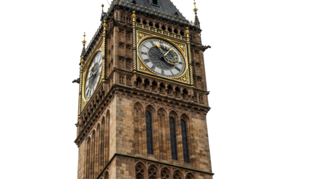 Isolated Clock Tower with Ornate Details and Clock Face