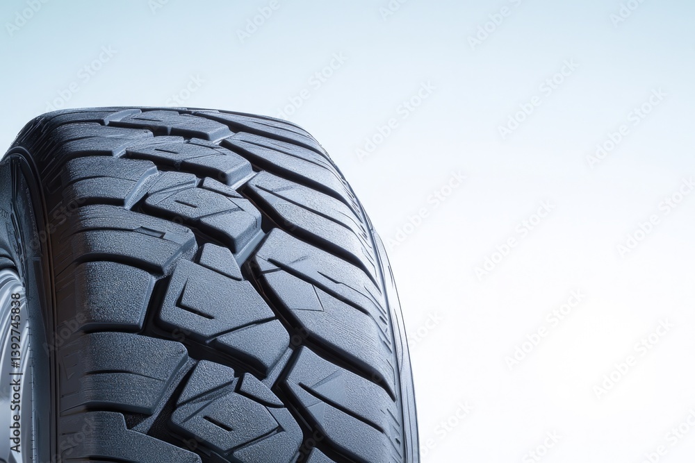 Aufkleber close-up of single tire and wheel showcasing intricate tread patterns and metallic reflections