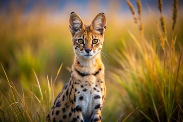 Obraz premium Stunning Serval Cat in the Maasai Mara A Wildlife Photography Masterpiece from Kenyas Iconic Savanna