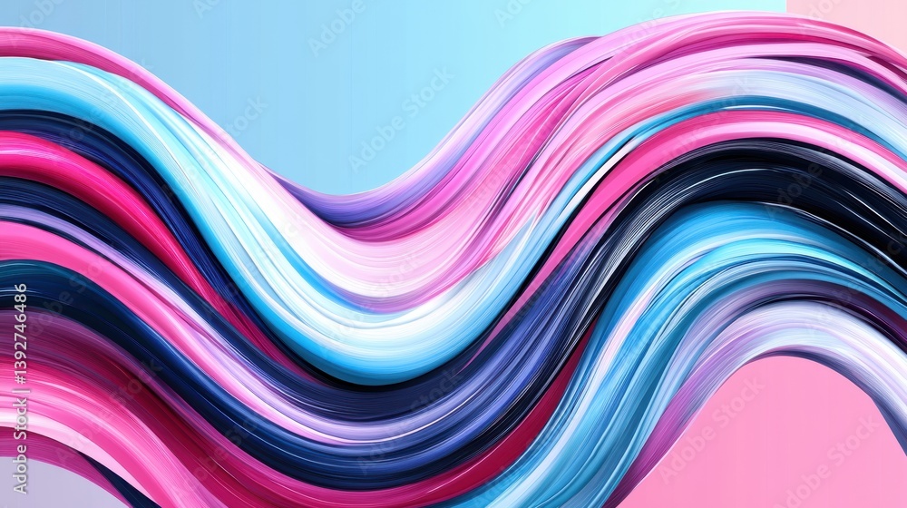 Poster dynamic wave of pink and blue colors in an artistic display representing fluid movement and vibrant 