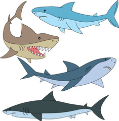 Shark Clipart Set: Hand-drawn Shark Illustrations: Doodle Cartoon Sharks for Crafters, Designers, and DIY Lovers.