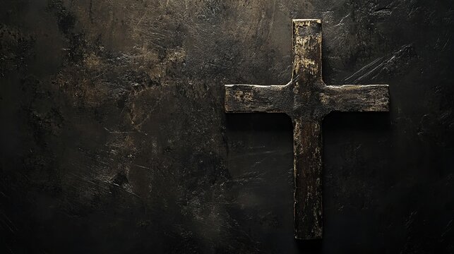 Dark wooden cross on black background christian symbol jesus christ religion faith spiritual easter good friday