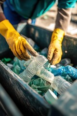 Worker working in recycling center with recyclable waste.