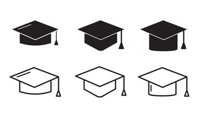 graduation cap icon set, university or college graduation hat icon, student graduation cap , student hat outline and filled vector sign. Academic cap linear and full pictogram. Education symbol, logo