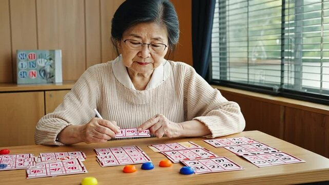 Senior people playing bingo.