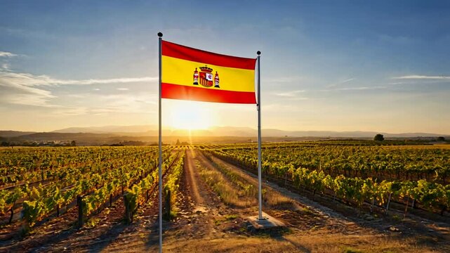 Vineyard with the Spanish flag.