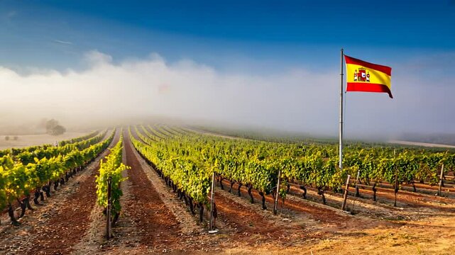 Vineyard with the Spanish flag.