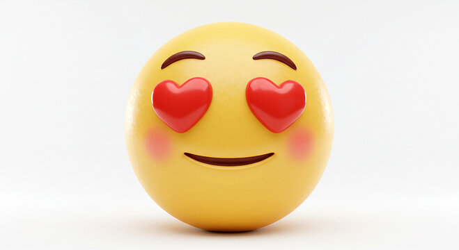 Yellow face with heart eyes. Round emoji expressing love. Happy smiling face with red hearts. Social media icon showing affection. Emoticon symbol of positive feelings. Face in love.