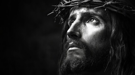 Jesus christ crown of thorns black and white portrait religious christianity easter crucifixion good friday 100