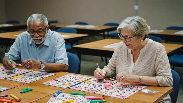 Senior people playing bingo.