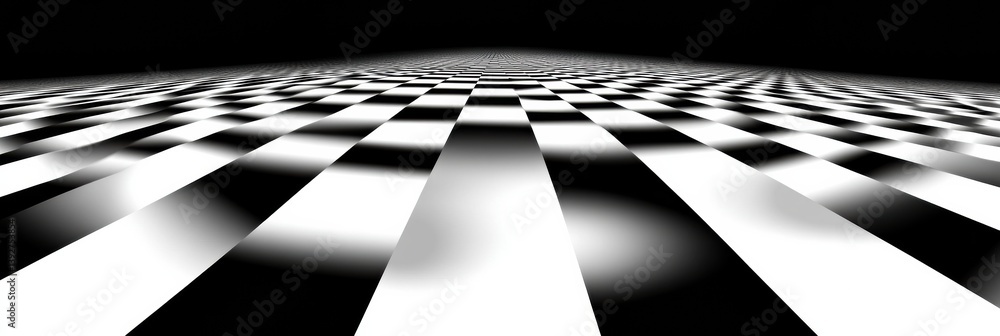 Poster Bold black and white diagonal stripes meet checkerboard patterns creating a dynamic visual experience on a graphic surface