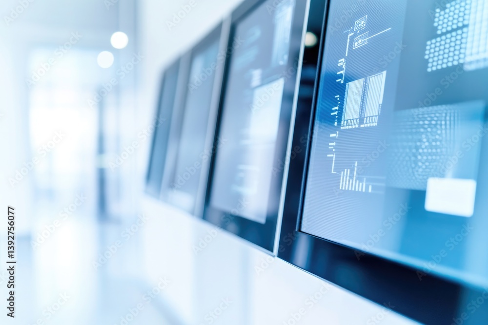 Poster close-up of modern monitoring devices with minimalistic design featuring ample copy space on clean b