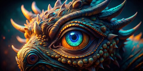Obraz premium Intriguing Closeup of a OneEyed Horned Monsters Singular Eye A Macro Photography Exploration of Texture and Detail