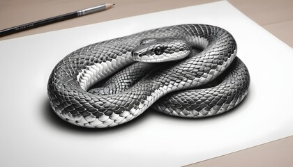 Fototapeta premium A 3D Detail Black and White Drawing Snake. Generative AI