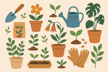 Gardening essentials with planting tools and seedlings for home gardening inspiration