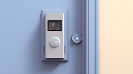 A connected doorbell featuring a camera and movement detection, designed for home safety.  