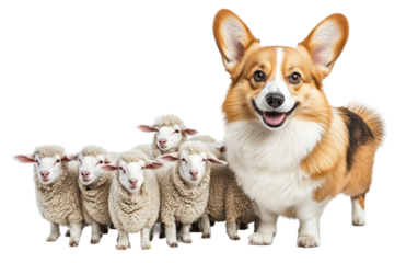 Corgi with Its Short Legs and Fluffy Tail Herding Livestock in the Field isolated on white background PNG