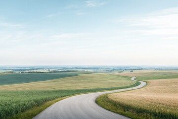 Fototapeta premium drone-shot aerial view of rural landscape showcasing fields farms and pristine horizon