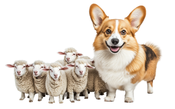 Corgi with Its Short Legs and Fluffy Tail Herding Livestock in the Field isolated on white background PNG