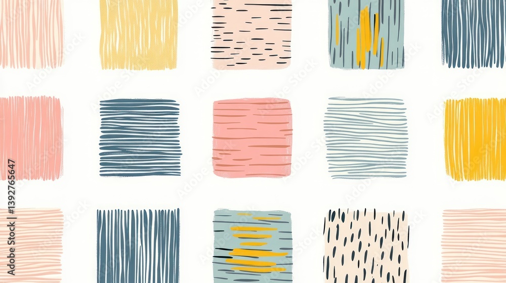 Aufkleber abstract square pattern with pastel colors and textured lines.