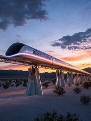 Fototapeta premium Futuristic Hyperloop Desert Sunset.