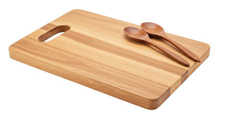 Isolated Wood Cutting Board with Spoons