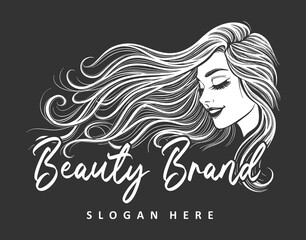 Beauty Brand Logo with Woman's Face and Flowing Hair