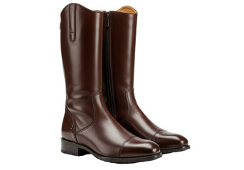 Elegant brown leather riding boots with a sleek design on a white background
