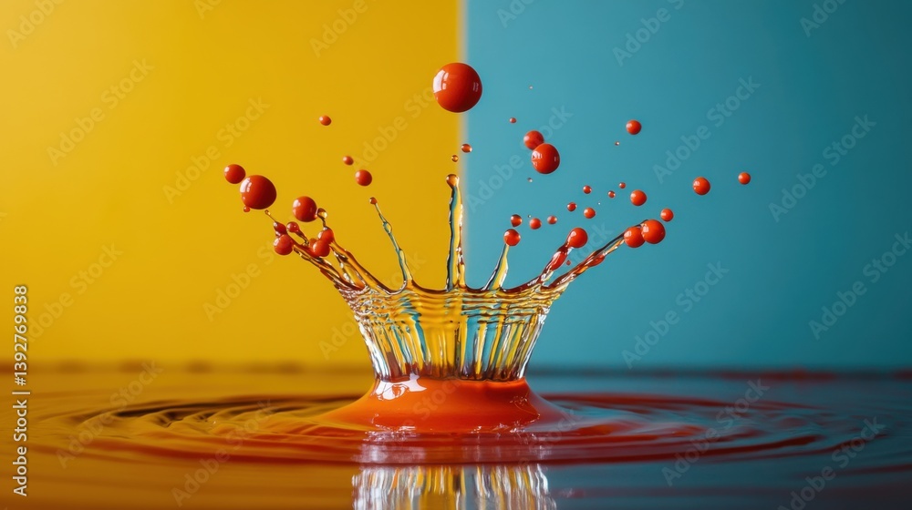 Poster stunning water drop splashes into a glass captured with high shutter speed creating beautiful ripple