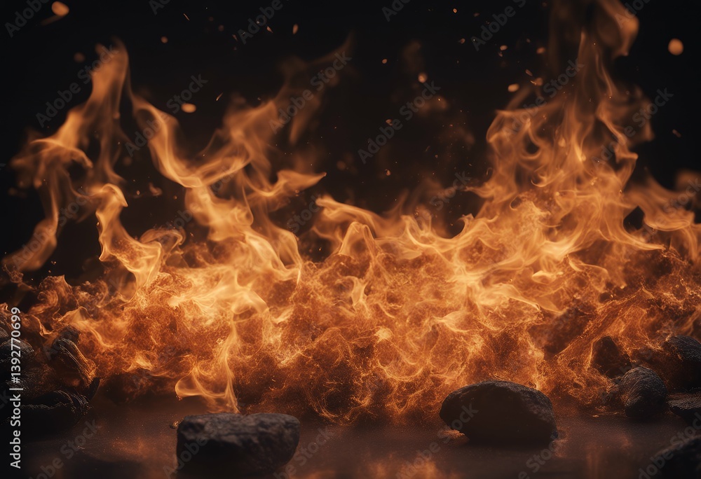 Poster fire black collection isolated flames abstract phenomena vibrant image element glowing energy backgr