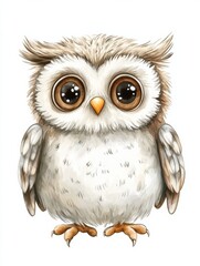 Obraz premium Cute owl with wings spread gracefully on soft white background showcasing detailed features and calm demeanor