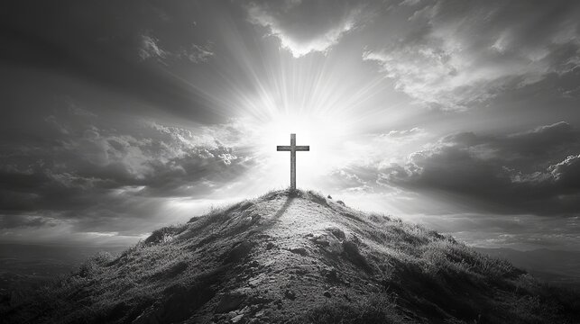 Christian cross on hill black and white religious faith hope spiritual jesus christ god christianity worship