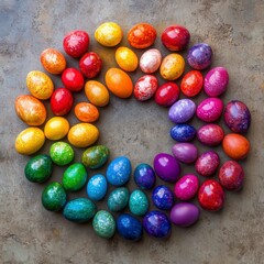 Rainbow Glitter Easter Eggs Circle on Gray